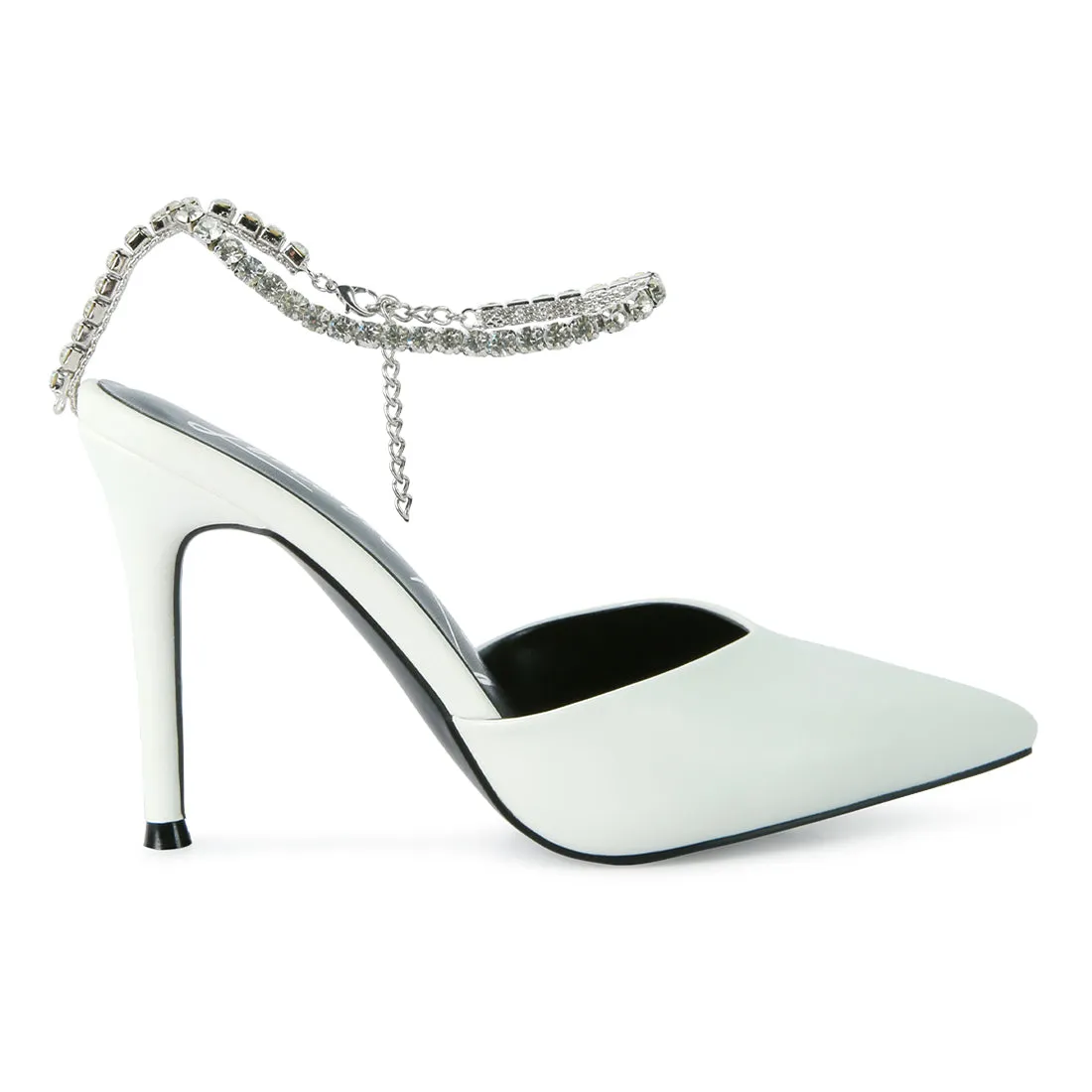 High Heeled Rhinestone Mule Sandals