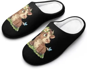 Highland Cow Print Mens Slippers Casual Slip On Warm House Shoes with Rubber Sole Indoor Outdoor