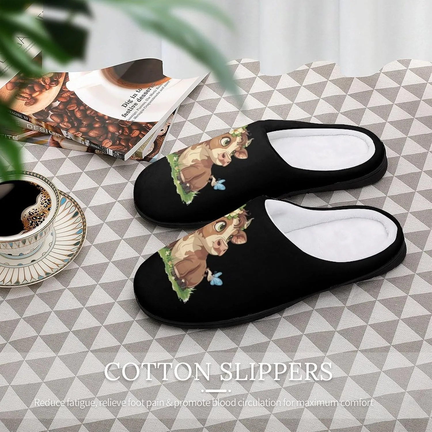 Highland Cow Print Mens Slippers Casual Slip On Warm House Shoes with Rubber Sole Indoor Outdoor