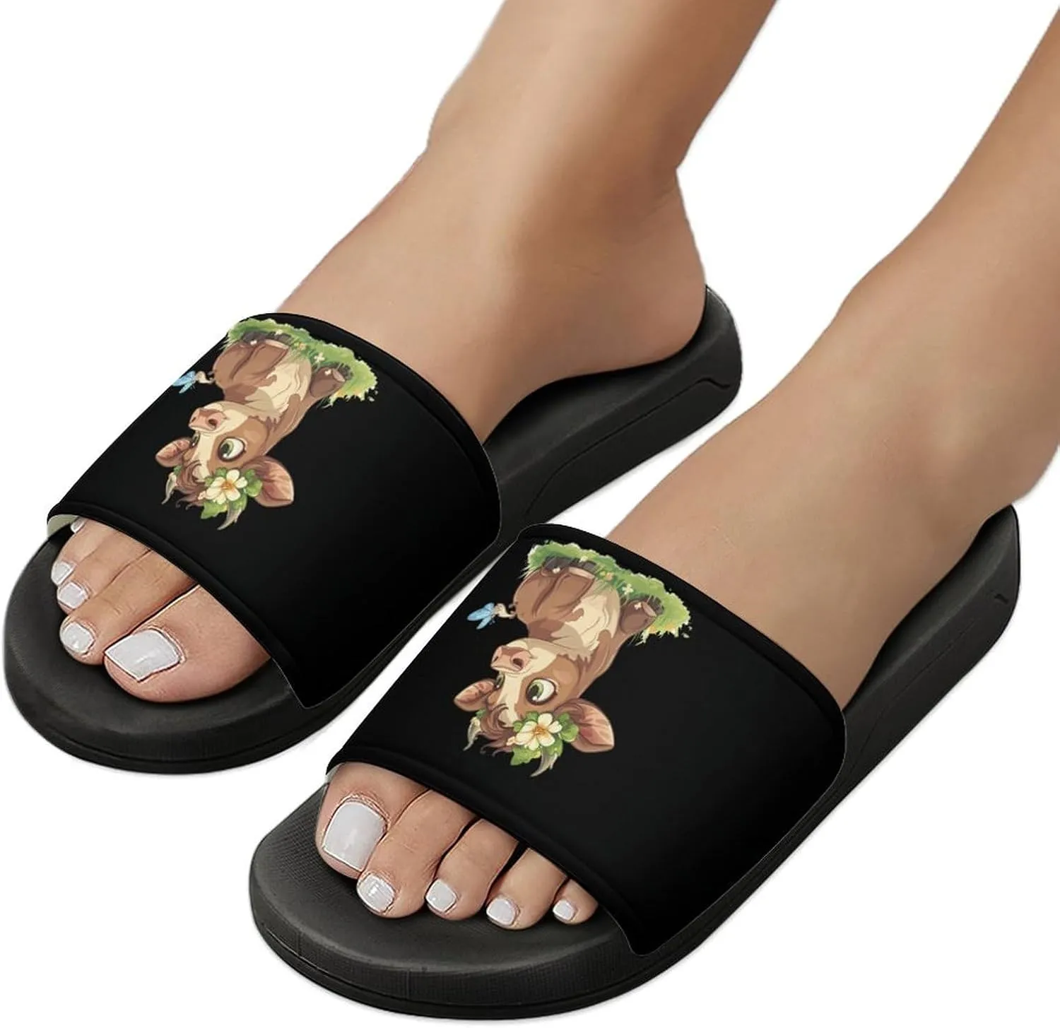 Highland Cow Print Slippers for Women Men Anti-Slip Shower Slides Open Toe Slippers for Home Outdoor Beach