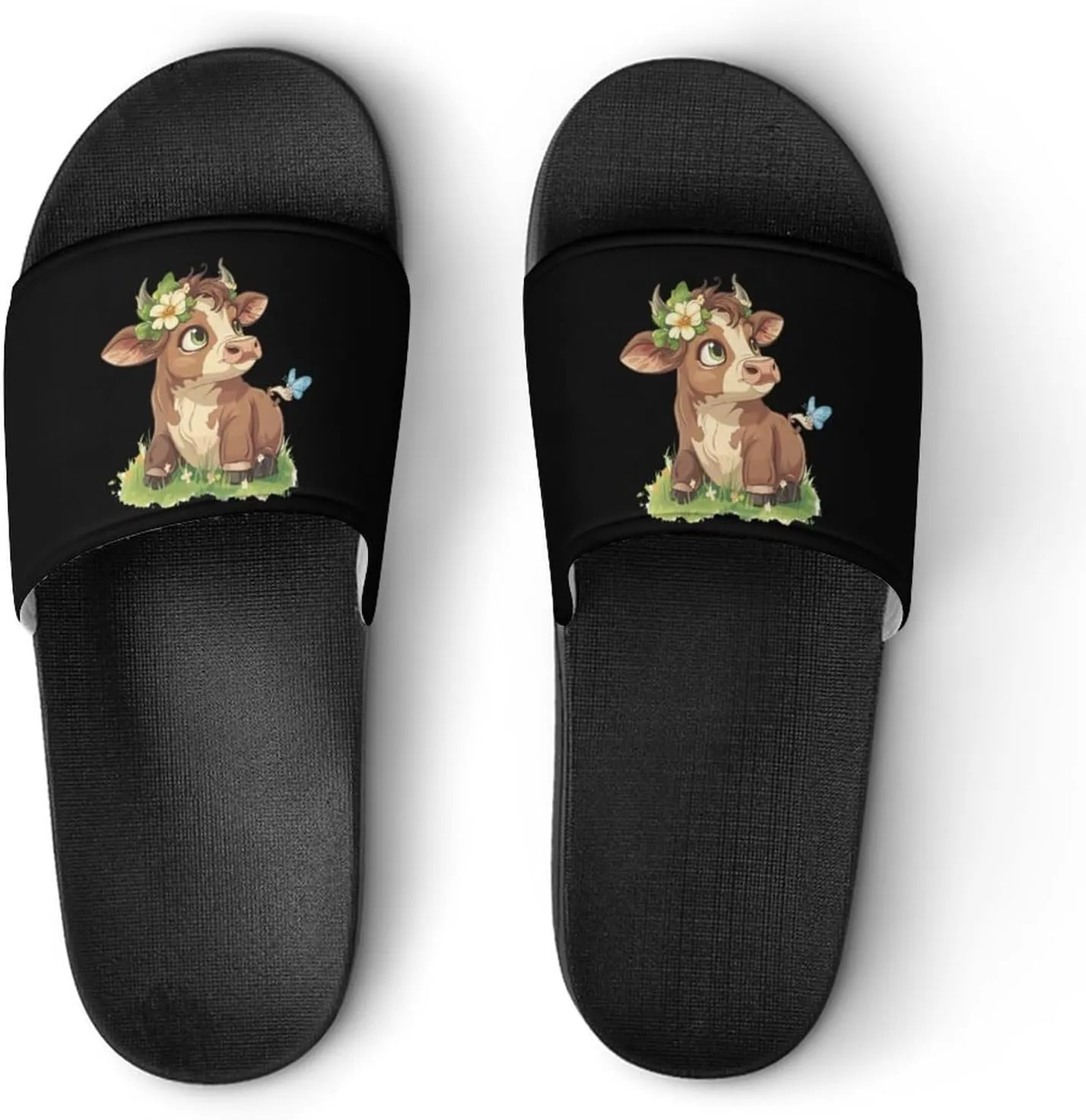 Highland Cow Print Slippers for Women Men Anti-Slip Shower Slides Open Toe Slippers for Home Outdoor Beach