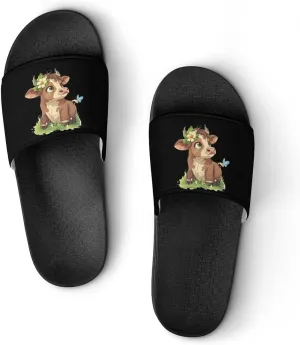 Highland Cow Print Slippers for Women Men Anti-Slip Shower Slides Open Toe Slippers for Home Outdoor Beach