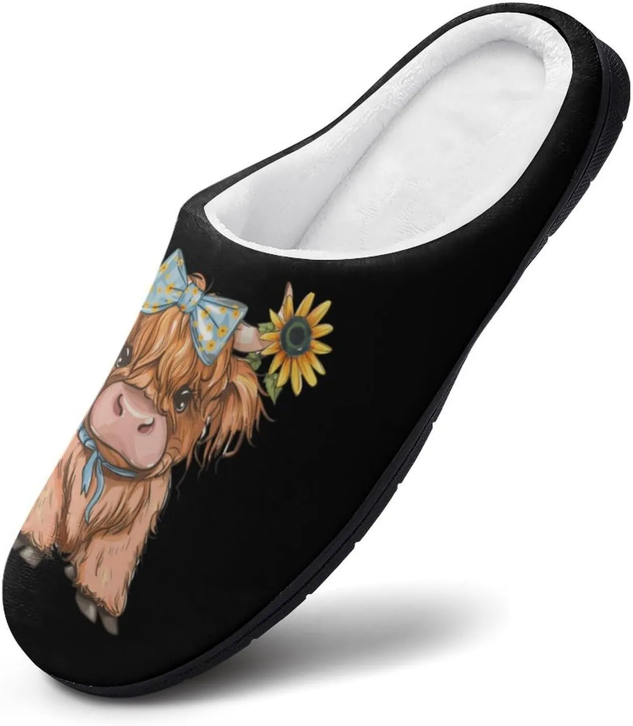 Highland Cow With Sunflowers Mens Slippers Casual Slip On Warm House Shoes with Rubber Sole Indoor Outdoor