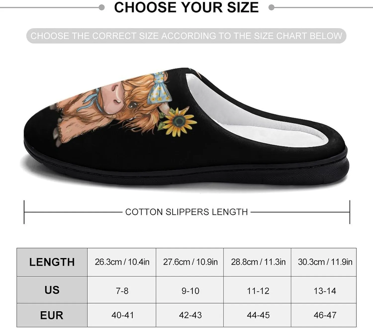Highland Cow With Sunflowers Mens Slippers Casual Slip On Warm House Shoes with Rubber Sole Indoor Outdoor
