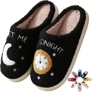 Home Slippers Winter Warm Plush Slippers Comfy Slippers for Women Men Indoor House Fluffy Couple Slippers Soft Cozy Non-Slip Sole Shoes Bedroom Slippers Fuzzy Moon Slippers
