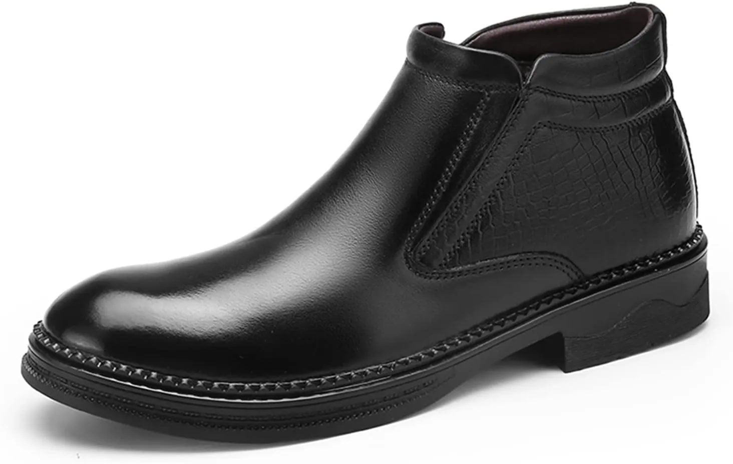HOOENG Chelsea Boots for Men Crocodile Print Cowhide Leather Slip on Wearable Waterproof Non Slip Casual Classic (Color : Black Lined, Size : 10)