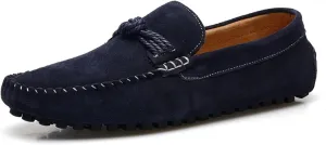HOOENG Loafer Shoes for Men Suede Vamp Round Toe Breathable Stitching Details Rope Tie Flat Heel Flexible Soft Walking Slip on (Color : Navy, Size : 8.5)