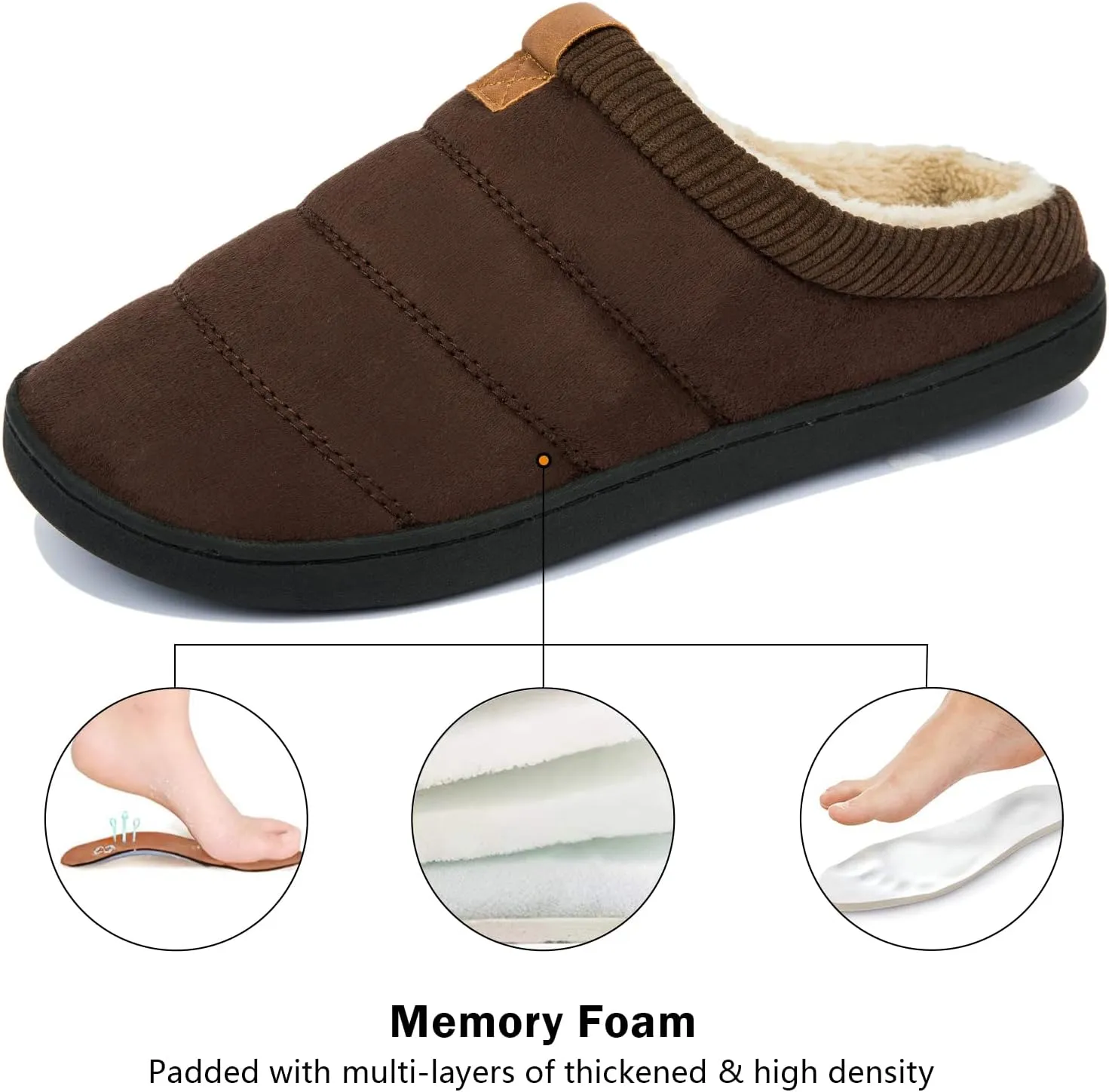 House Slippers for Men Memory Foam Indoor Slippers With Fuzzy Lining Bedroom Slip on