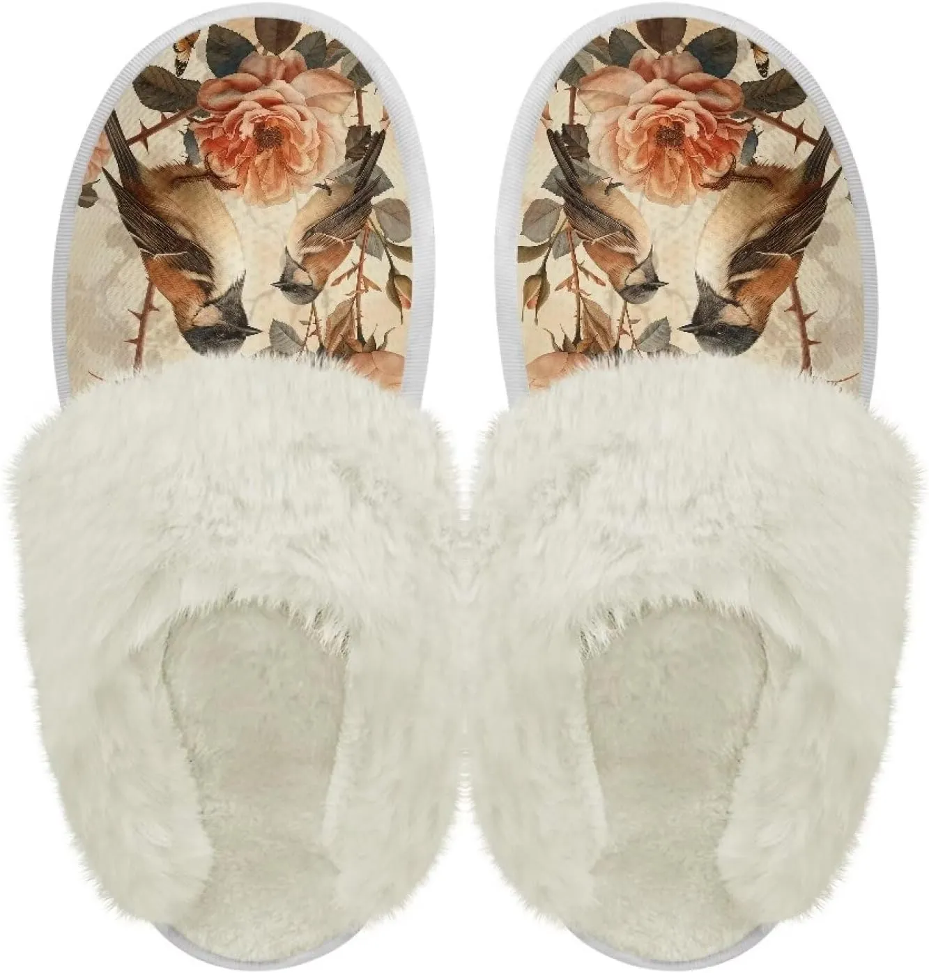 Howilath Small Bird Cotton House Shoes for Women Fluffy Slippers Warm Bedroom Shoes with Anti-Skid Sole