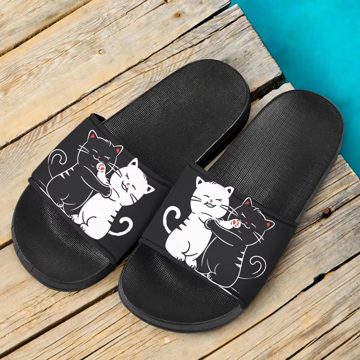Howilath Women's Casual Slide Sandals, Cartoon Animals Print Comfortable Soft Sole Non-Slip Open Toe EVA Flat Sandals