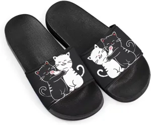 Howilath Women's Casual Slide Sandals, Cartoon Animals Print Comfortable Soft Sole Non-Slip Open Toe EVA Flat Sandals