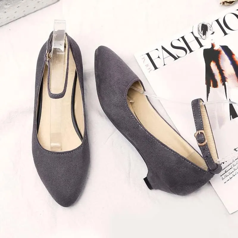 HuangTaiJi Qing Women's Classic Kitten Low Heeled Pumps Slip-on Work Shoes, Soft Faux Suede Buckle Decro Mid Heels for Office