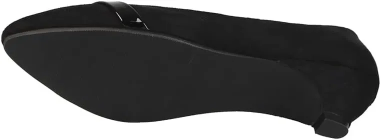 HuangTaiJi Qing Women's Classic Kitten Low Heeled Pumps Slip-on Work Shoes, Soft Faux Suede Buckle Decro Mid Heels for Office
