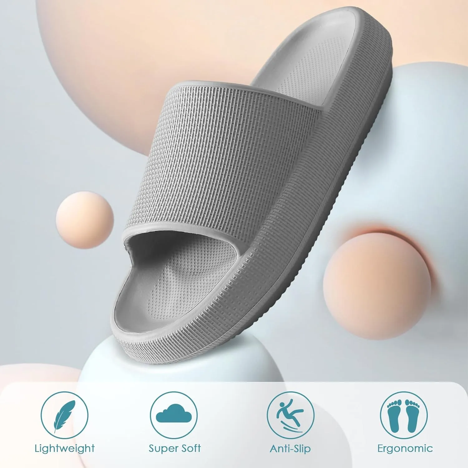 HUXMEYSON Cloud Slippers for Women and Men, Pillow Slippers Super Soft, Thick Sole Slides for Women with Anti-Skid Sole