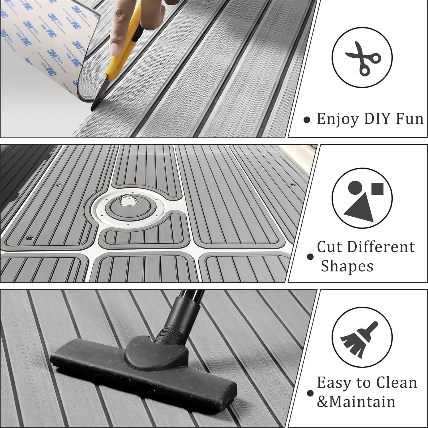 HXBYX EVA Foam Boat Flooring with 3M Self-Adhesive Backing DIY Boats Decking Marine Sheet Faux Teak Material,Non-Slip Cooler Pads for Kayak Yacht SwimPool RV 95"x44"/31"/16"/6.7"/2.4",47.5"x16"