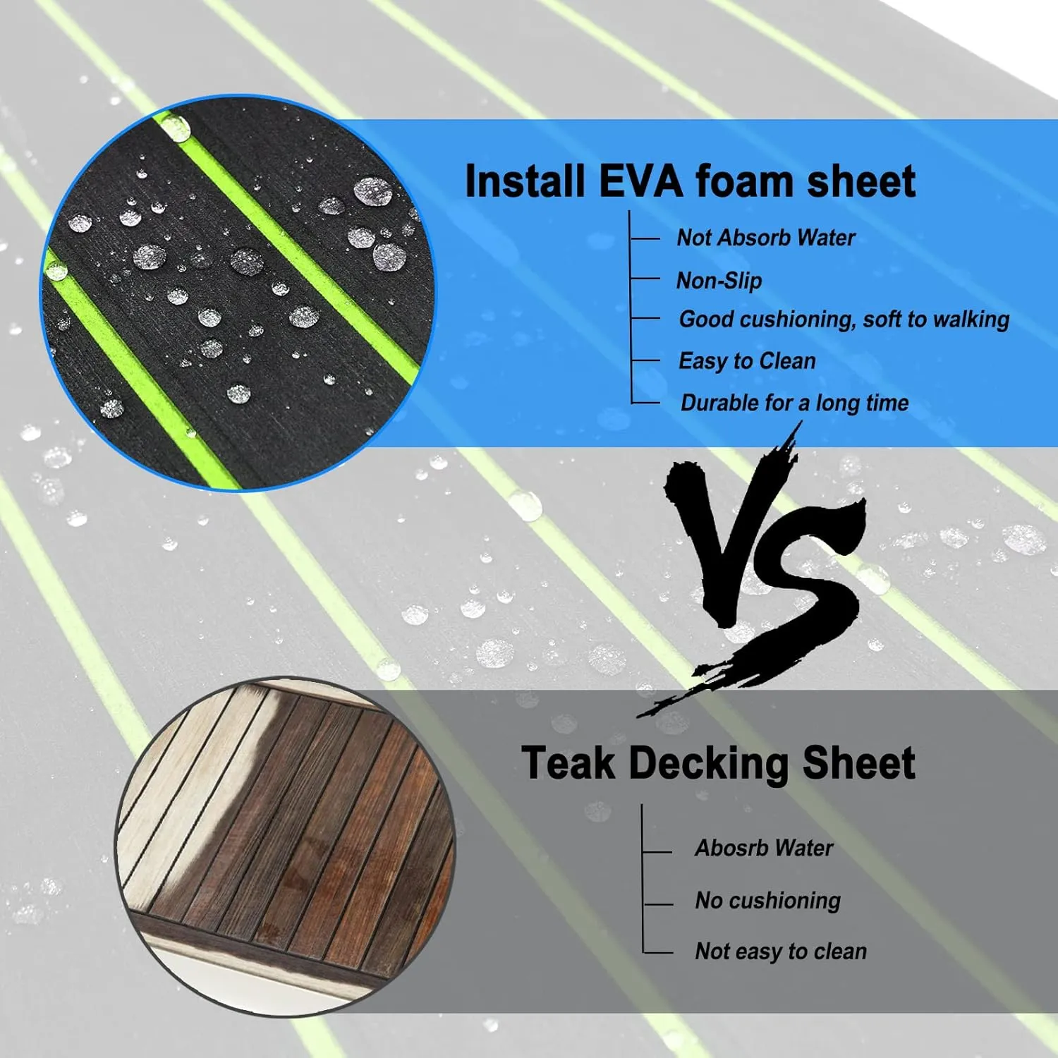 HZshark Boat Flooring EVA Foam Boat Decking Self-Adhesive 6mm Non Slip Marine Floor Teak Boat Carpet Soft Foam Decking for Boat Yacht Kayak Motorboat Golf Cart RV Ramp Golf Cart Cooler Tops