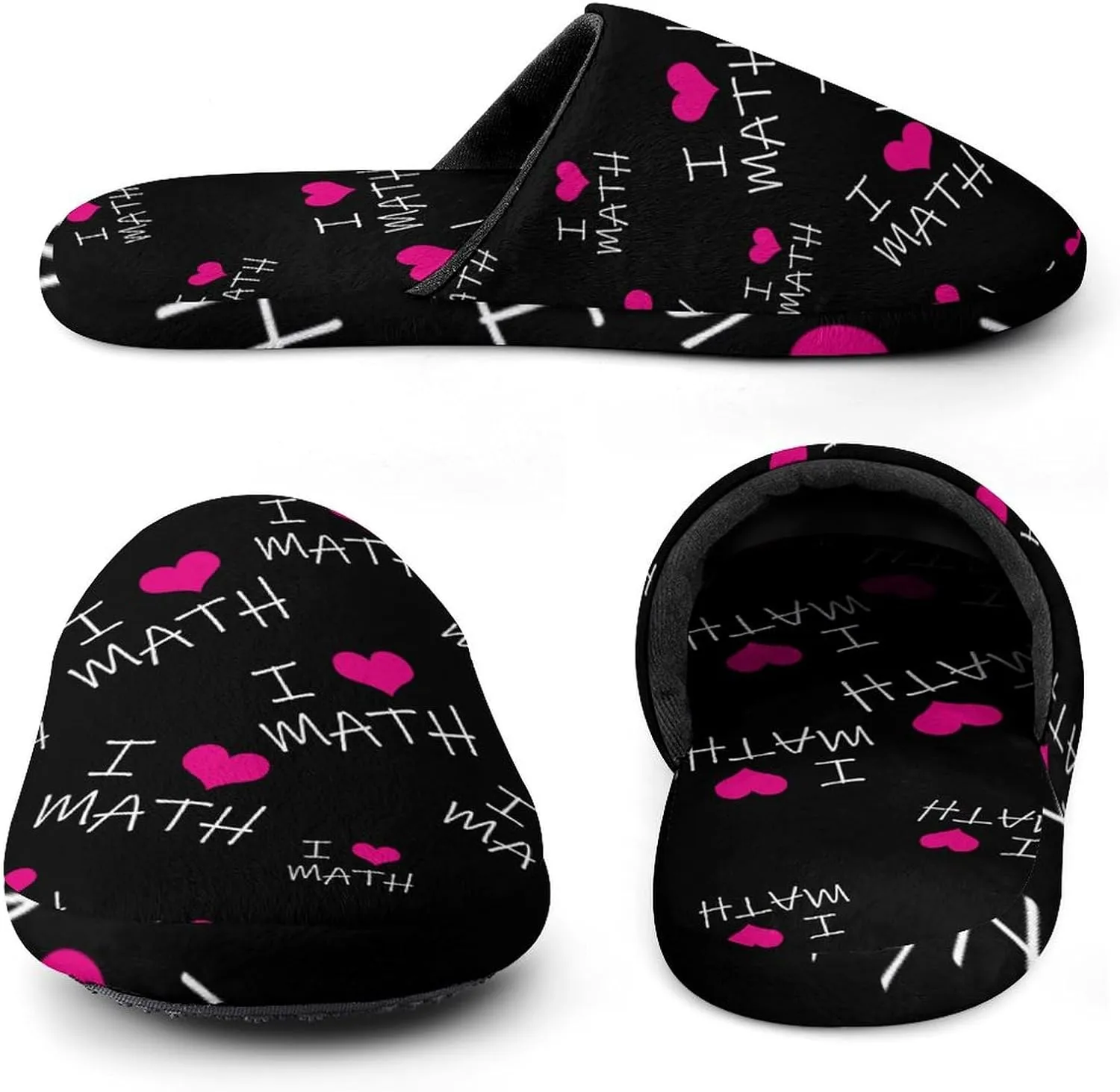 I Love Math Comfort Mens Flannel Slippers Winter Warm Slip-on House Shoes For Home Office Hotel