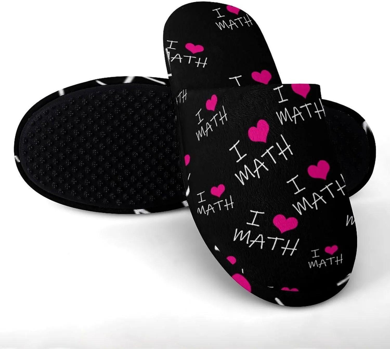 I Love Math Comfort Mens Flannel Slippers Winter Warm Slip-on House Shoes For Home Office Hotel