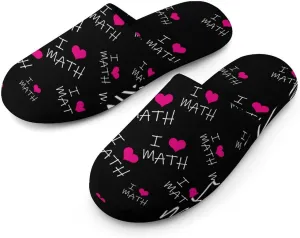 I Love Math Comfort Mens Flannel Slippers Winter Warm Slip-on House Shoes For Home Office Hotel