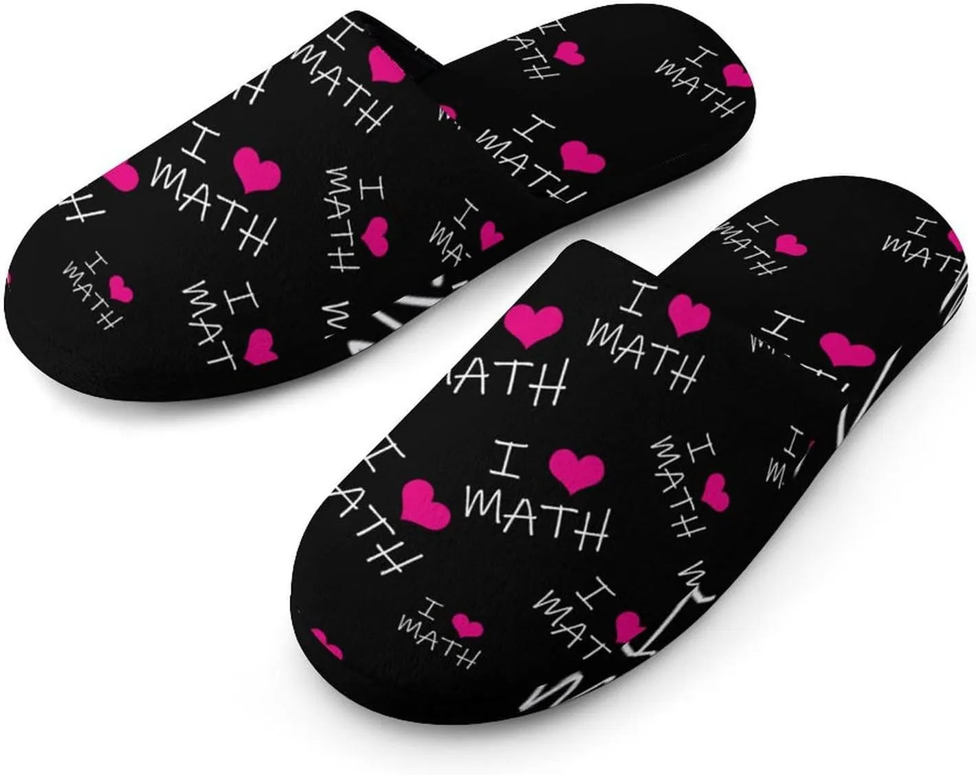 I Love Math Comfort Mens Flannel Slippers Winter Warm Slip-on House Shoes For Home Office Hotel