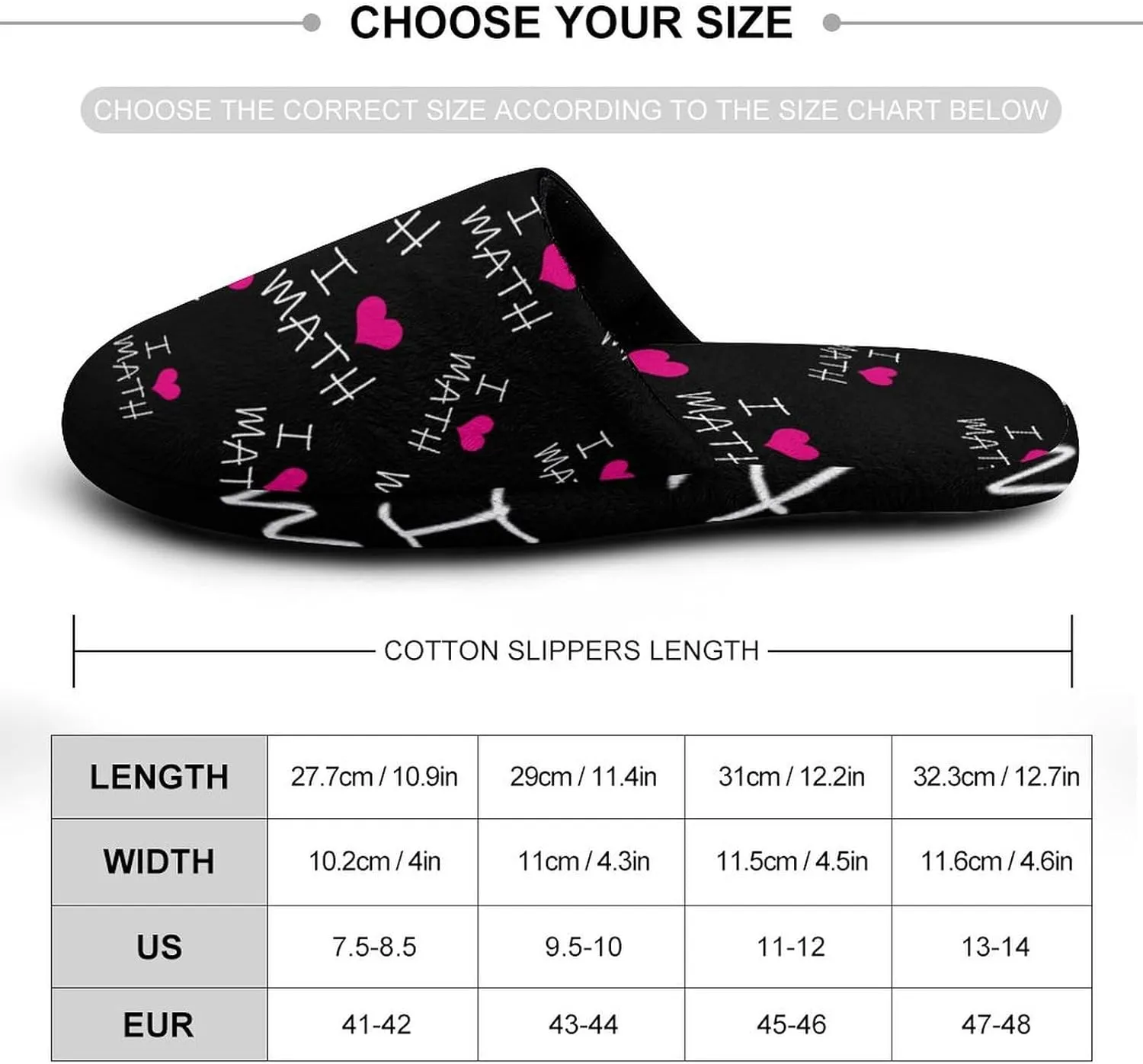I Love Math Comfort Mens Flannel Slippers Winter Warm Slip-on House Shoes For Home Office Hotel