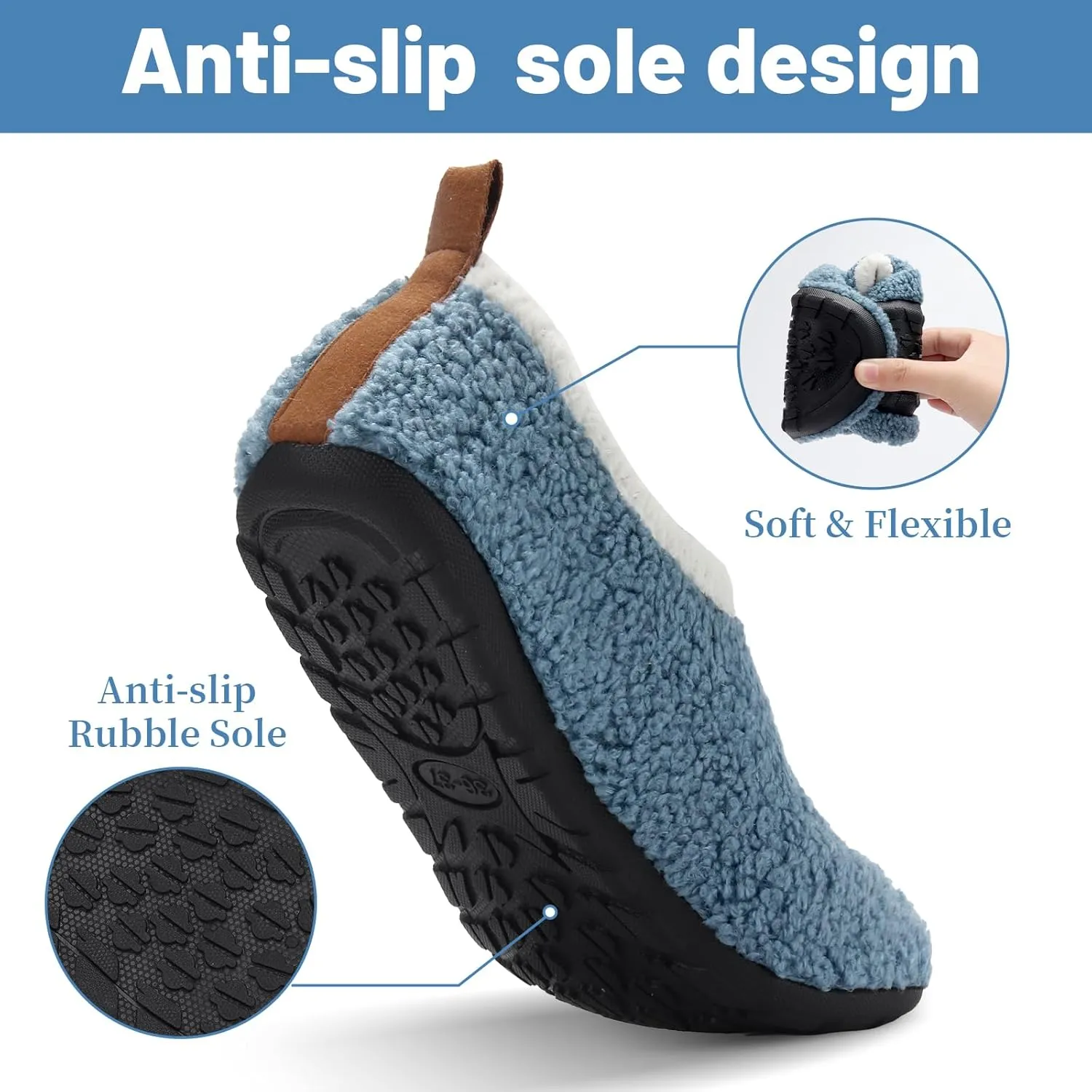 Ibeauti Womens Mens House Slippers Rubber Sole Indoor Slipper Socks Lightweight Fleece Lined Slip-on Barefoot Slippers
