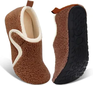 Ibeauti Womens Mens House Slippers Rubber Sole Indoor Slipper Socks Lightweight Fleece Lined Slip-on Barefoot Slippers