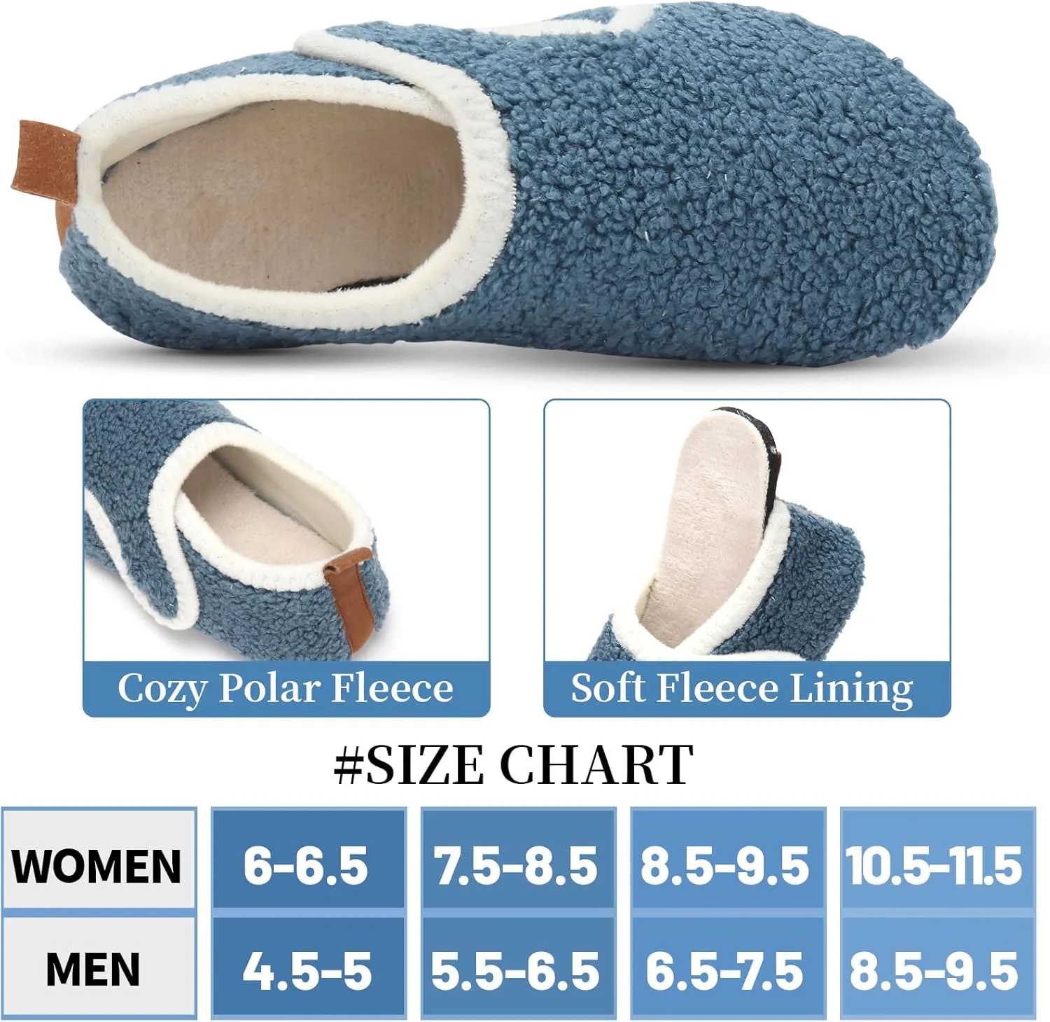 Ibeauti Womens Mens House Slippers Rubber Sole Indoor Slipper Socks Lightweight Fleece Lined Slip-on Barefoot Slippers