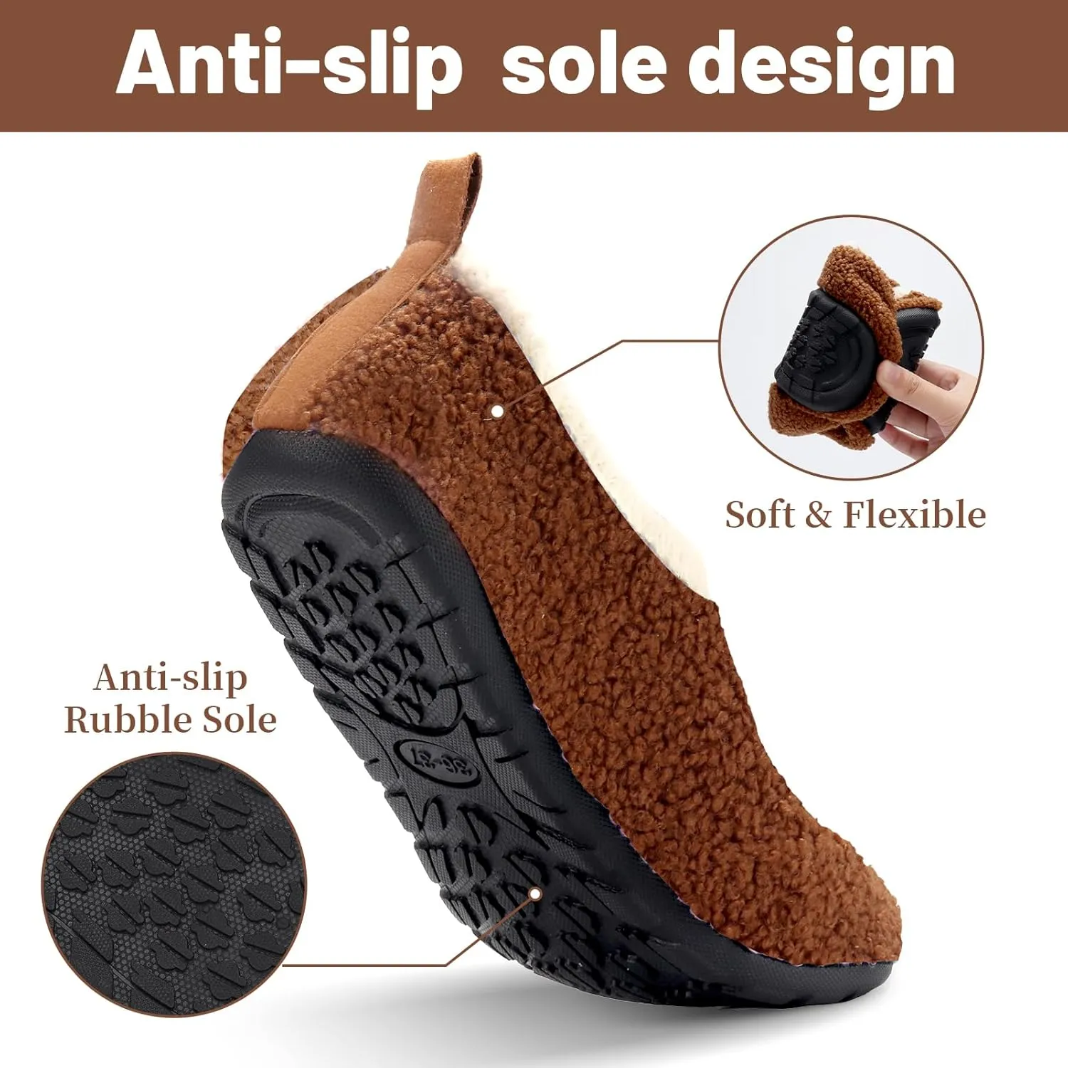 Ibeauti Womens Mens House Slippers Rubber Sole Indoor Slipper Socks Lightweight Fleece Lined Slip-on Barefoot Slippers