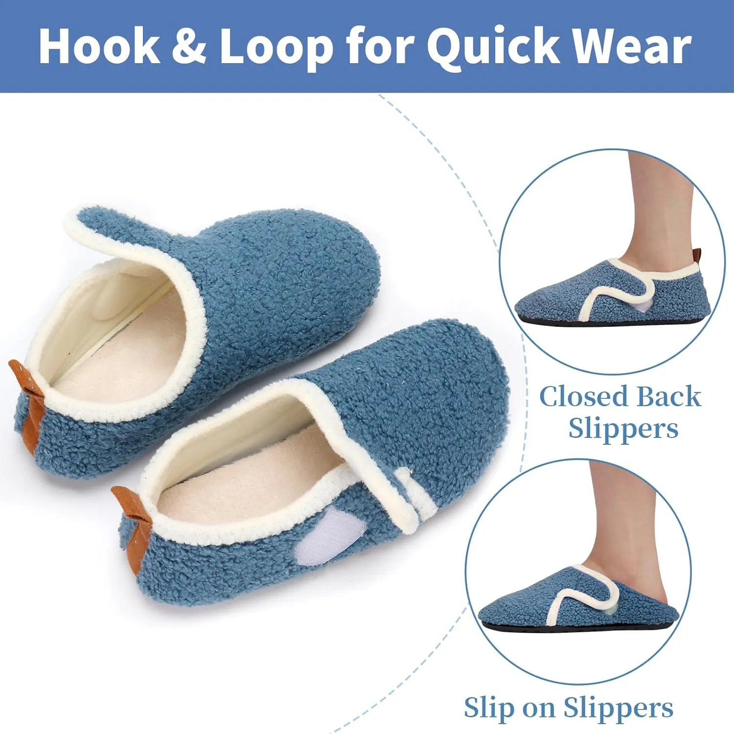 Ibeauti Womens Mens House Slippers Rubber Sole Indoor Slipper Socks Lightweight Fleece Lined Slip-on Barefoot Slippers
