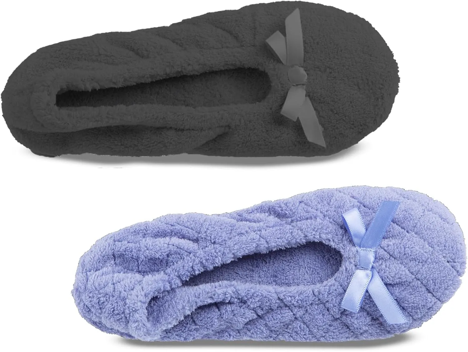 Isotoner Women's 2 Pack Mictroterry Ballerina Slipper with a Satin Bow