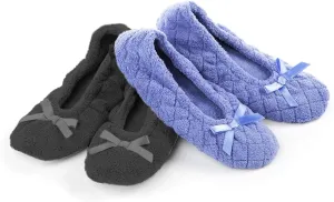Isotoner Women's 2 Pack Mictroterry Ballerina Slipper with a Satin Bow