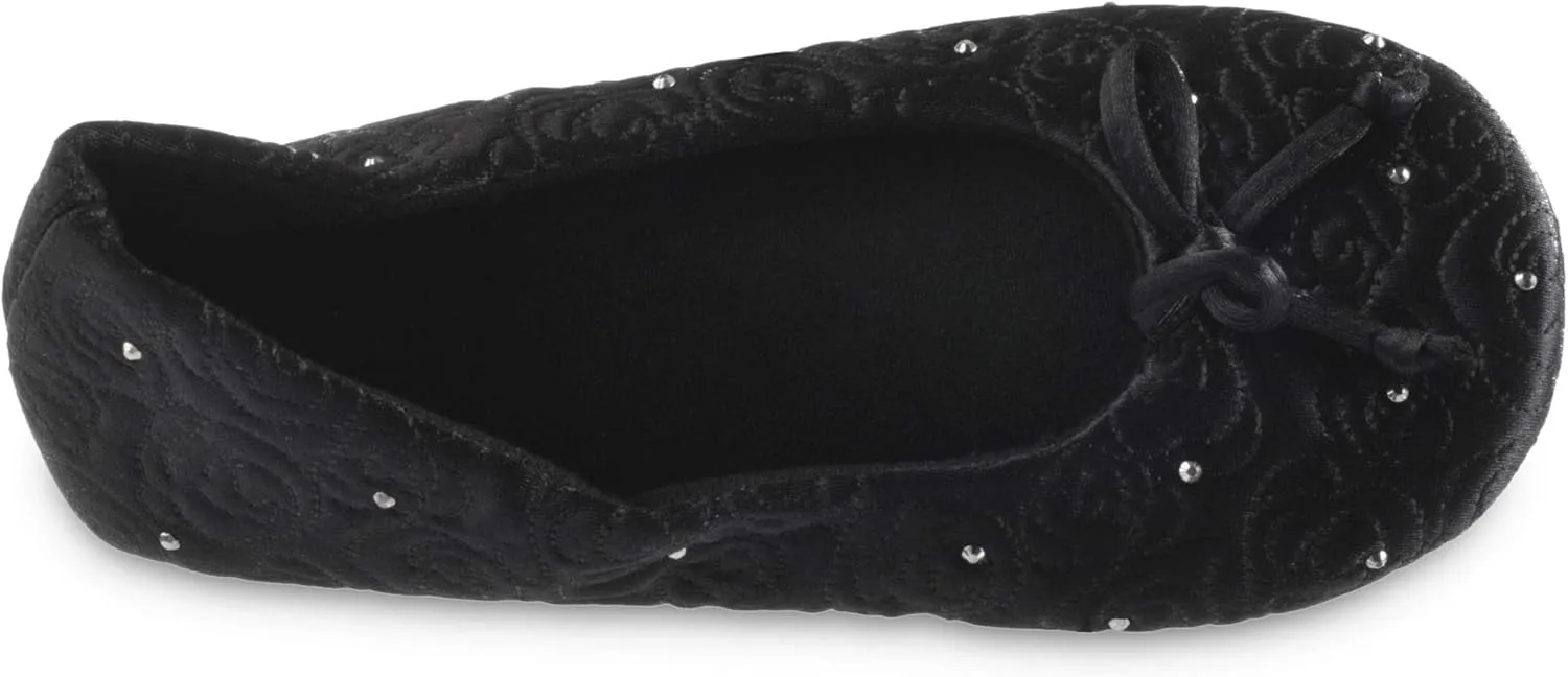 Isotoner Women's Ballerina Slippers with Terry Lined and Rose Quilt Ballet Flat