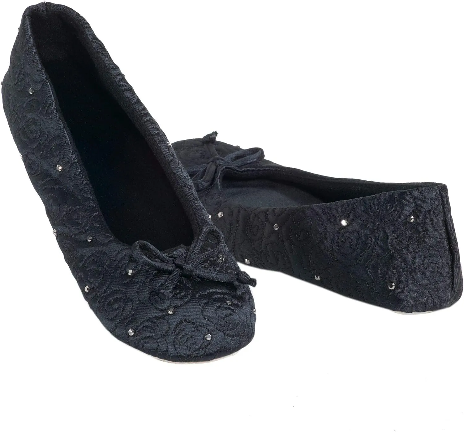 Isotoner Women's Ballerina Slippers with Terry Lined and Rose Quilt Ballet Flat