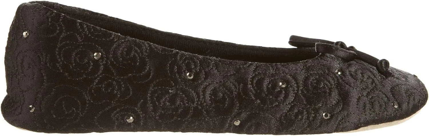 Isotoner Women's Ballerina Slippers with Terry Lined and Rose Quilt Ballet Flat