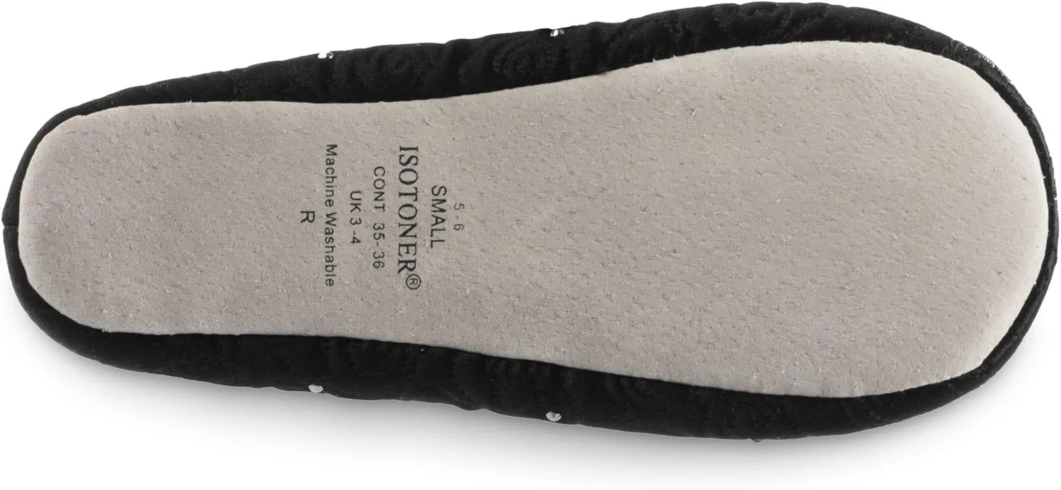 Isotoner Women's Ballerina Slippers with Terry Lined and Rose Quilt Ballet Flat
