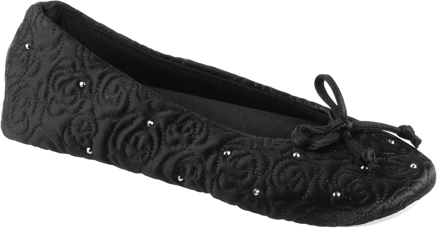 Isotoner Women's Ballerina Slippers with Terry Lined and Rose Quilt Ballet Flat