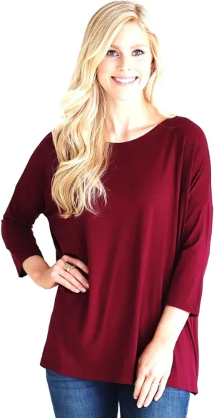 Jack David Womens Top Casual Oversized Soft Loose Fit Drop of Shoulder Boat Neck Shirts Blouse Tunic Long Sleeve & 3/4 Sleeve