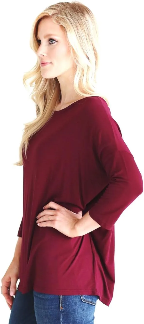 Jack David Womens Top Casual Oversized Soft Loose Fit Drop of Shoulder Boat Neck Shirts Blouse Tunic Long Sleeve & 3/4 Sleeve