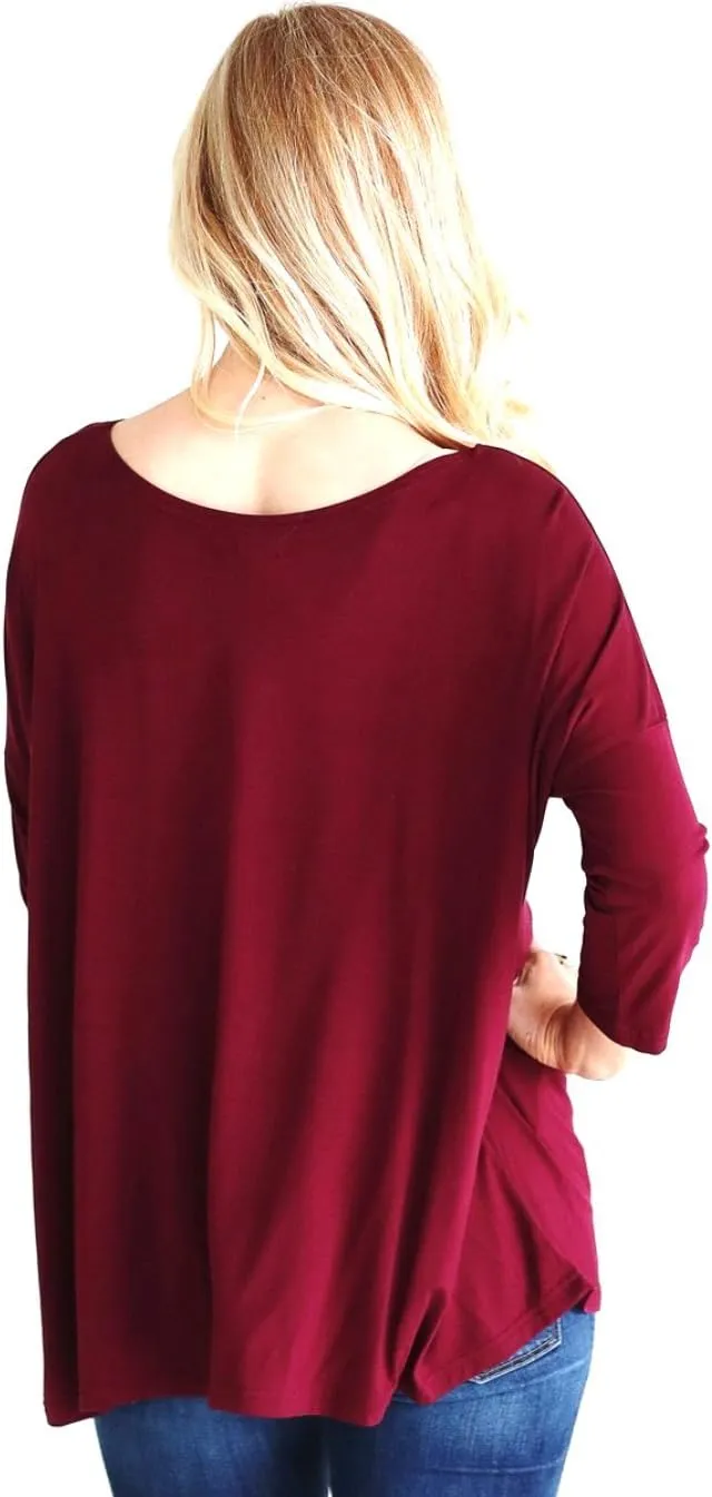 Jack David Womens Top Casual Oversized Soft Loose Fit Drop of Shoulder Boat Neck Shirts Blouse Tunic Long Sleeve & 3/4 Sleeve