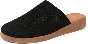 Jeesay Women's Slip On Mules Wedge Sandals Closed Toe Breathable Textile Slides Clogs Summer Shoes