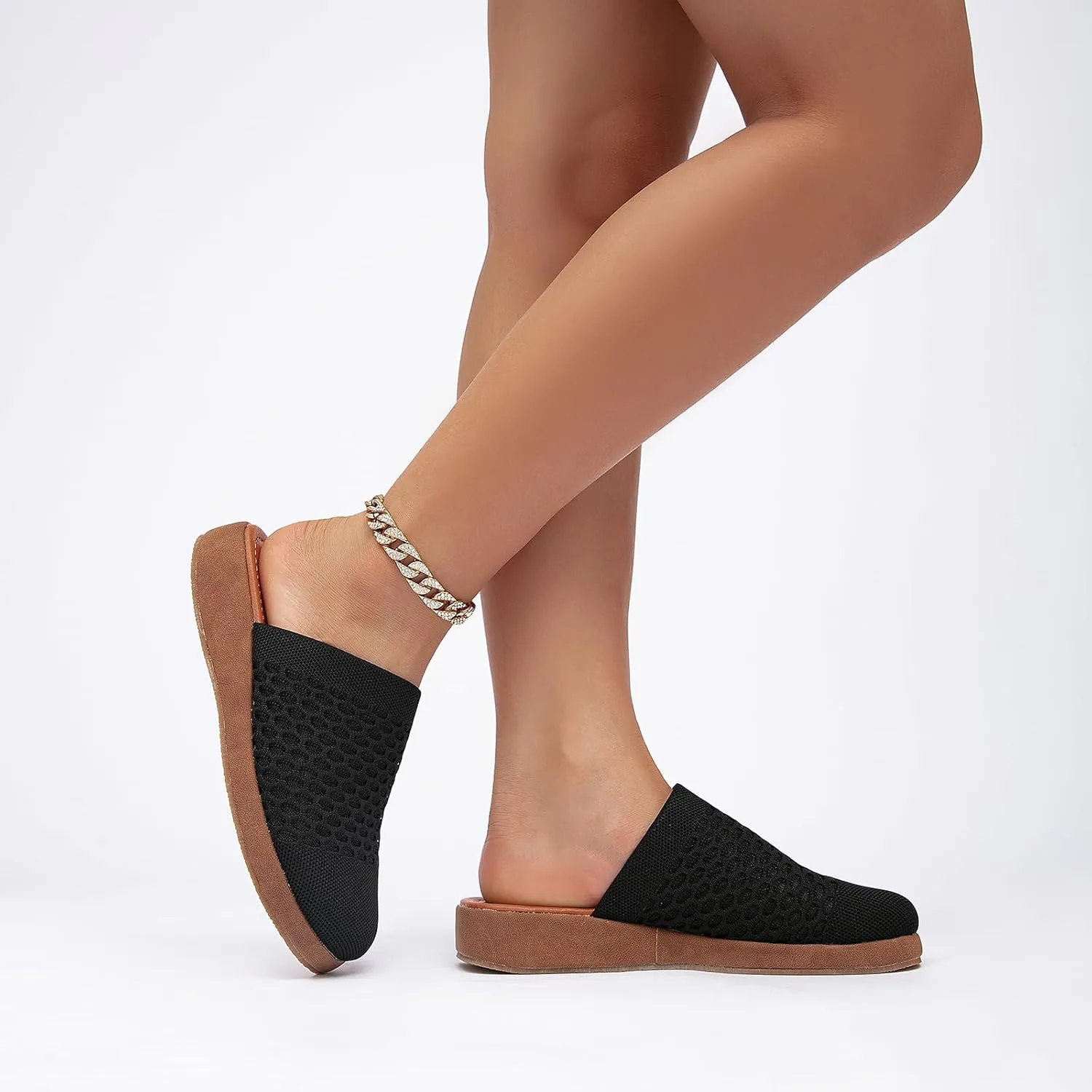 Jeesay Women's Slip On Mules Wedge Sandals Closed Toe Breathable Textile Slides Clogs Summer Shoes