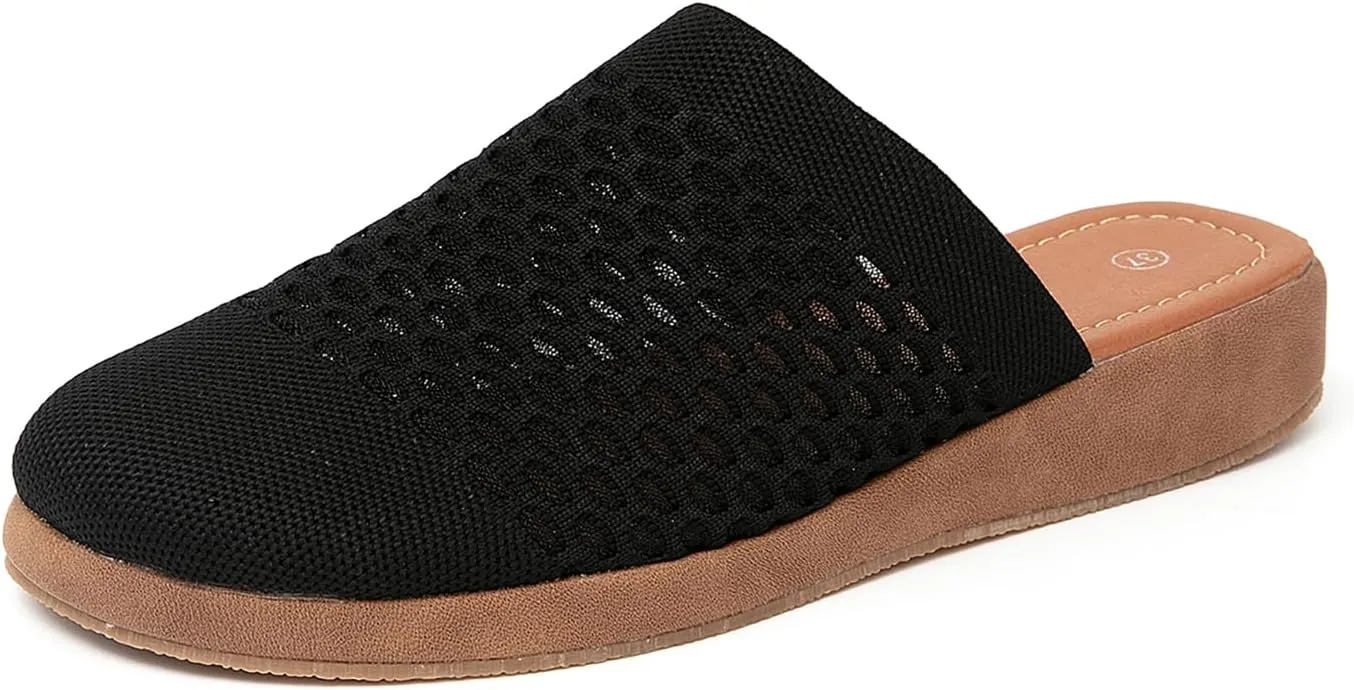 Jeesay Women's Slip On Mules Wedge Sandals Closed Toe Breathable Textile Slides Clogs Summer Shoes