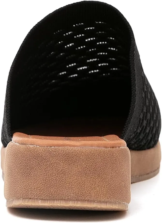 Jeesay Women's Slip On Mules Wedge Sandals Closed Toe Breathable Textile Slides Clogs Summer Shoes
