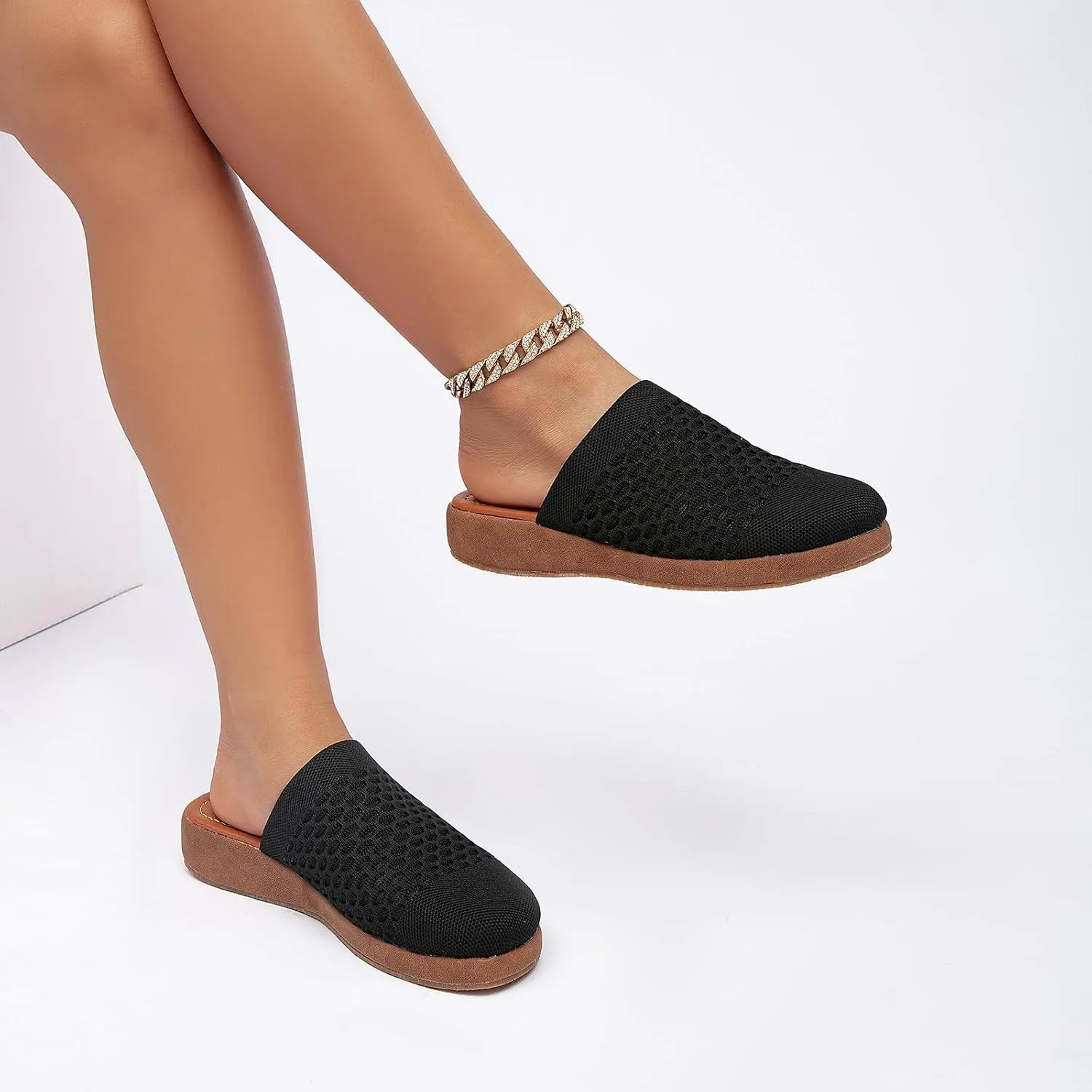 Jeesay Women's Slip On Mules Wedge Sandals Closed Toe Breathable Textile Slides Clogs Summer Shoes