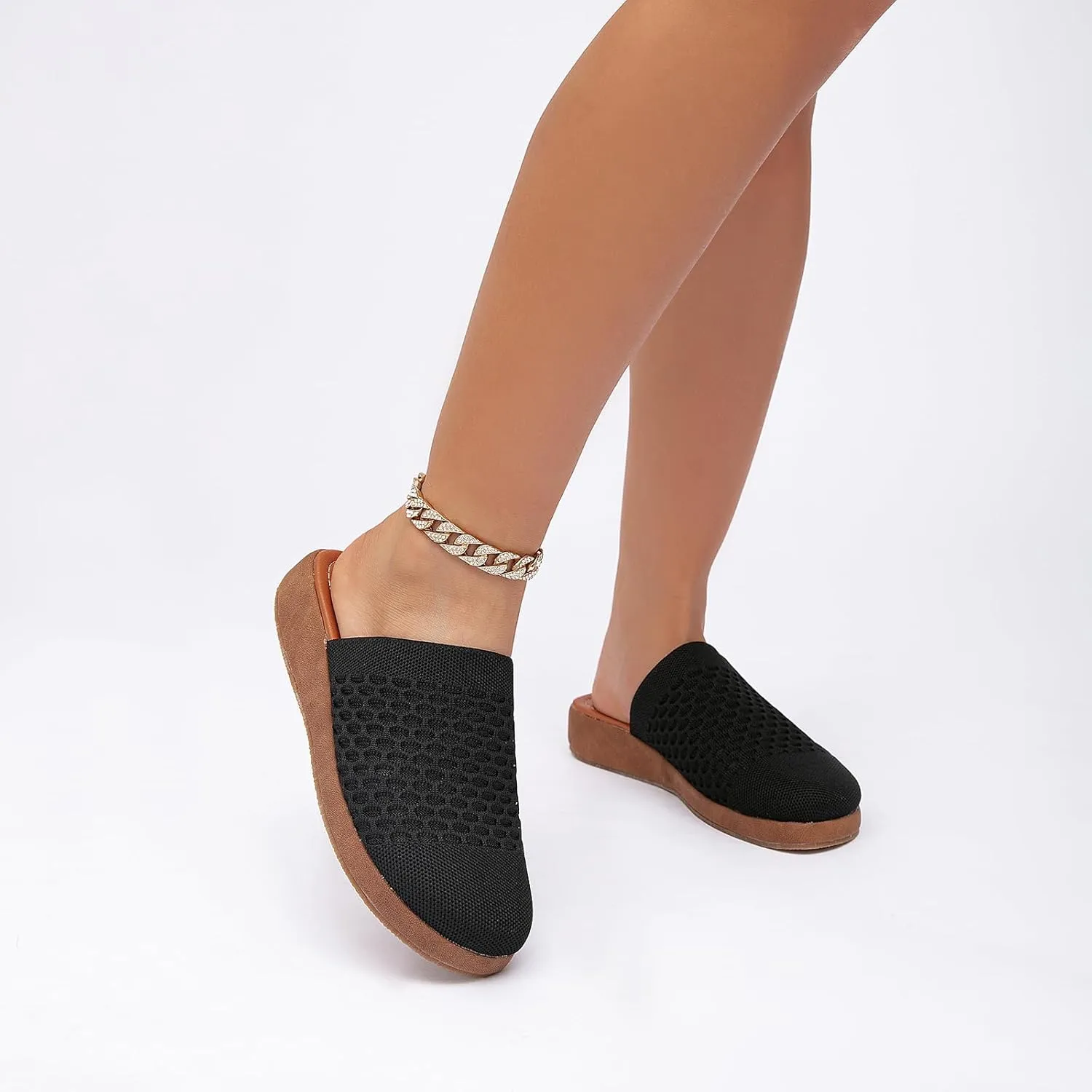 Jeesay Women's Slip On Mules Wedge Sandals Closed Toe Breathable Textile Slides Clogs Summer Shoes