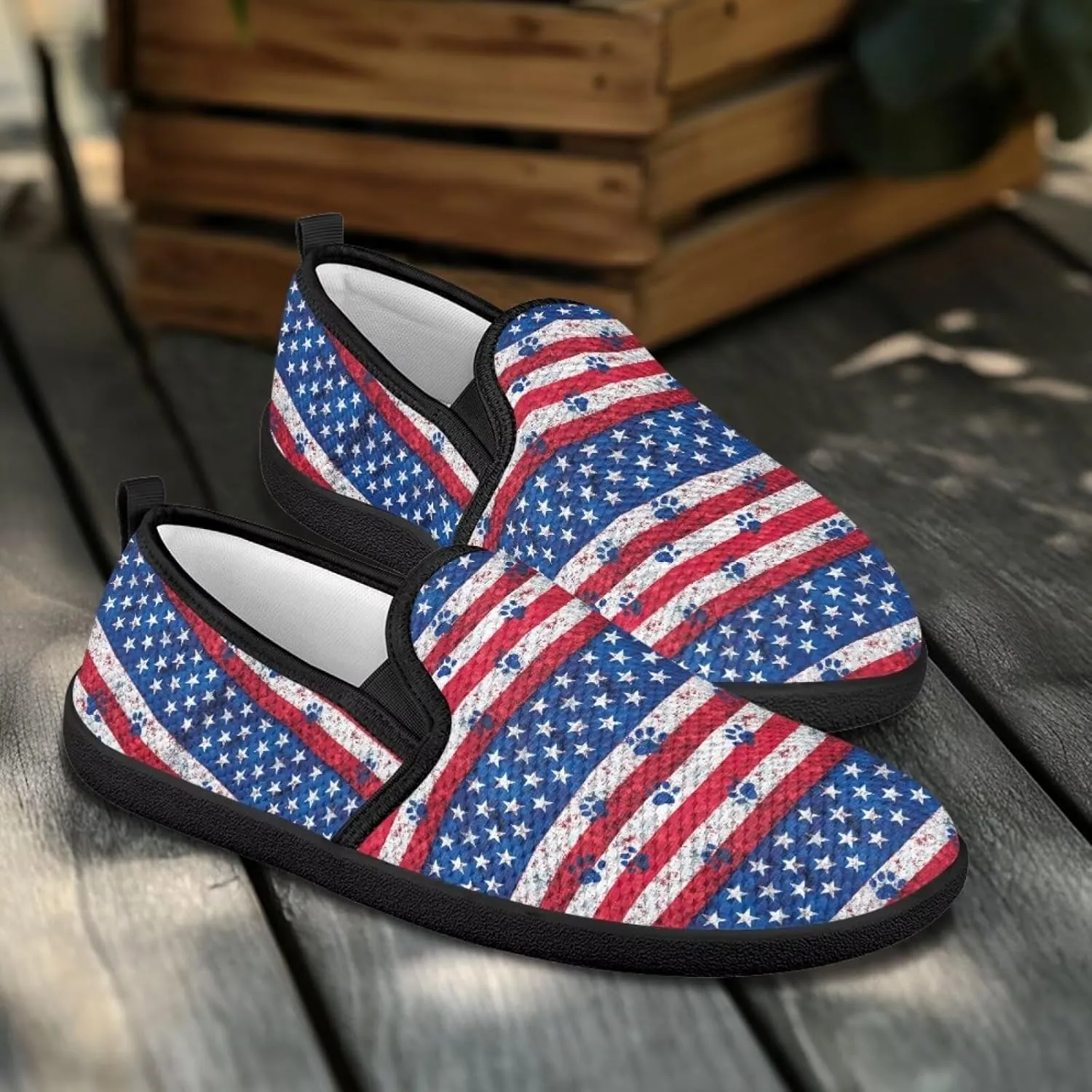 Jeiento American Flag Shoes Women's Slip-On Loafers Mesh Breathable Non Slip Lady Road Running Shoes Workout Sneakers