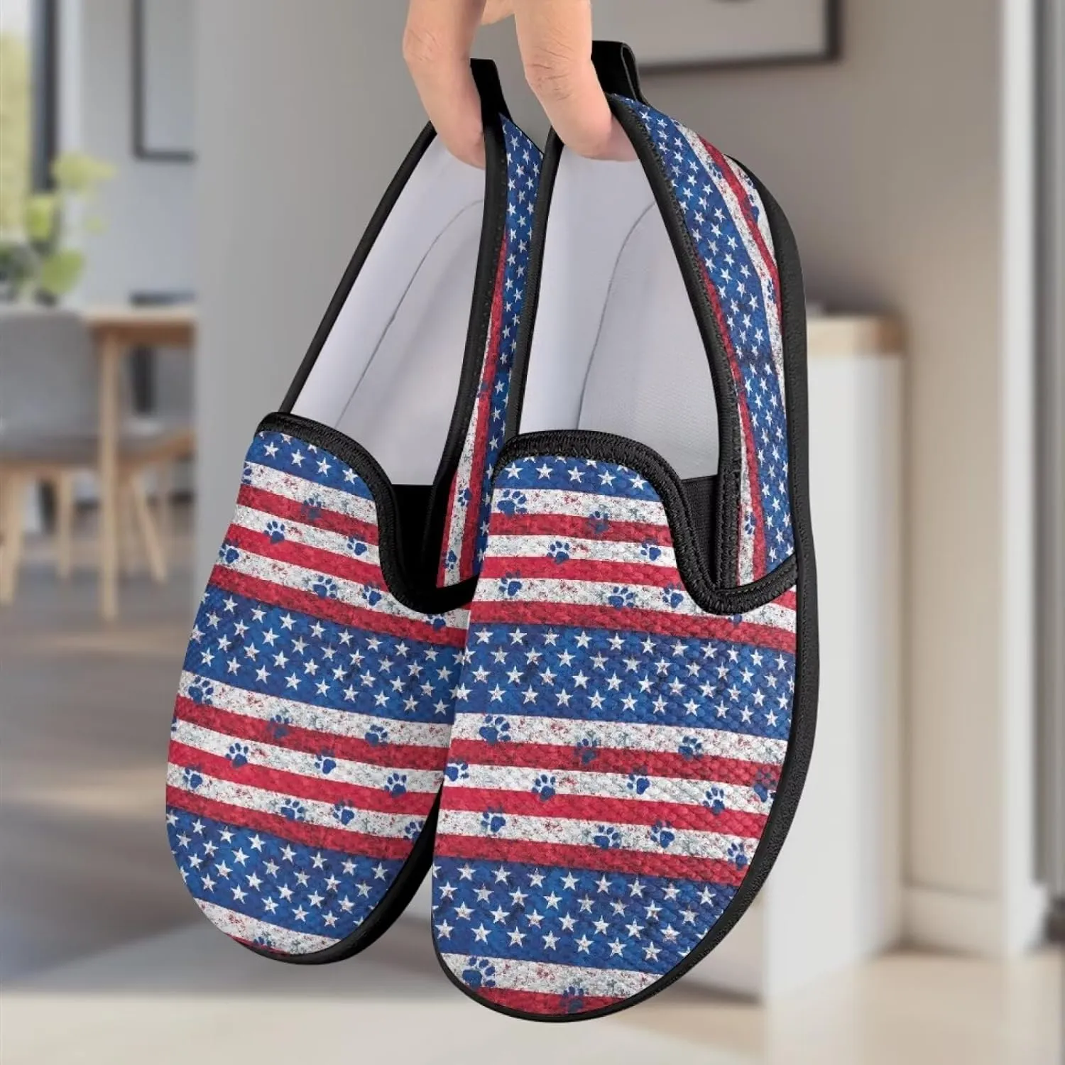 Jeiento American Flag Shoes Women's Slip-On Loafers Mesh Breathable Non Slip Lady Road Running Shoes Workout Sneakers