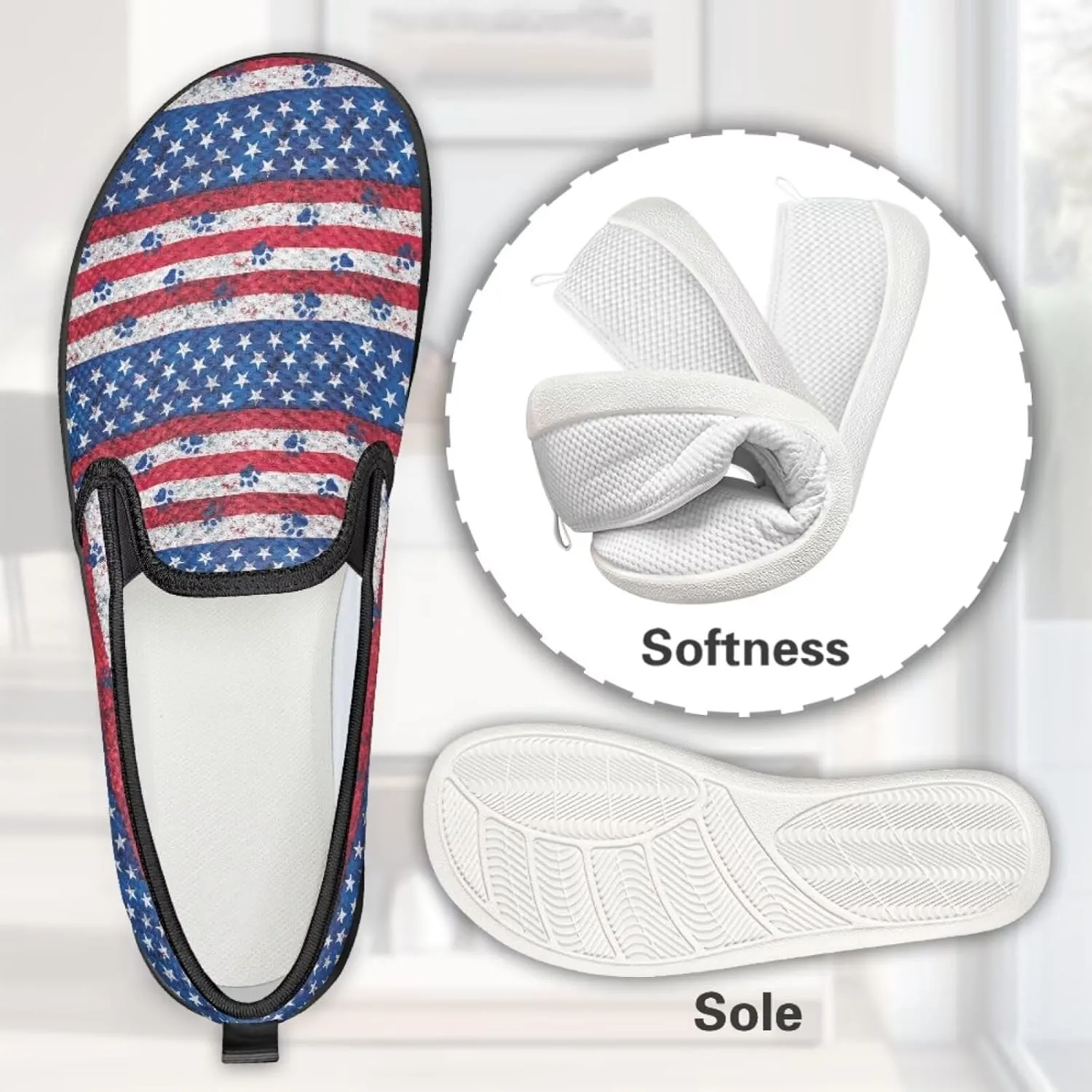 Jeiento American Flag Shoes Women's Slip-On Loafers Mesh Breathable Non Slip Lady Road Running Shoes Workout Sneakers