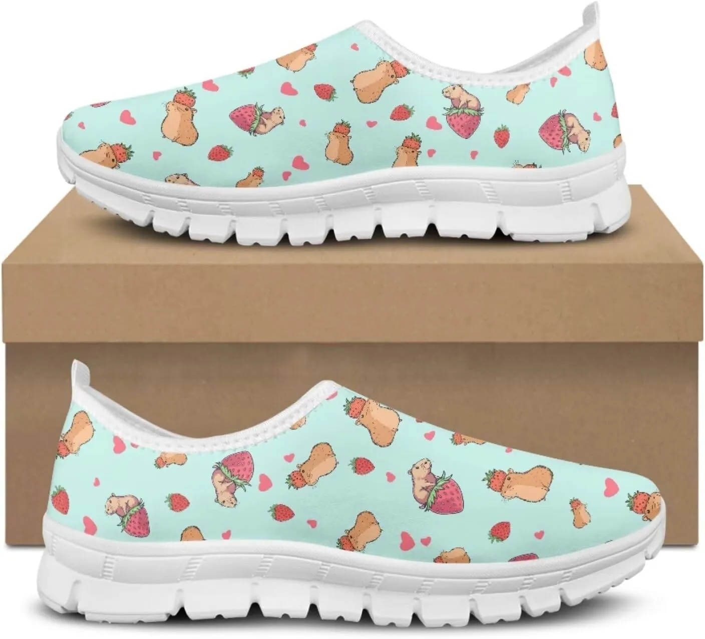 Jeiento Cute Capybara Slip On Shoes for Women Breathable Dressy Shoes Fashion Travel Shoes